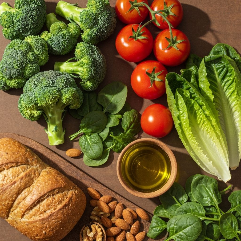 Здрава храна - свежо поврће и целовитне житарице на столу